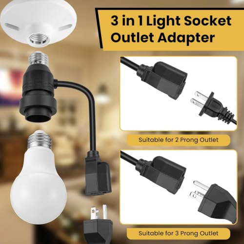 3 in 1 Light Socket Outlet Adapter with Extension Cord