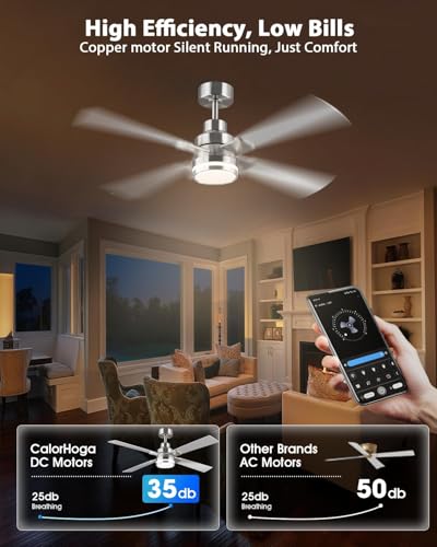 52 Inch Nickel Ceiling Fans with Lights and Remote