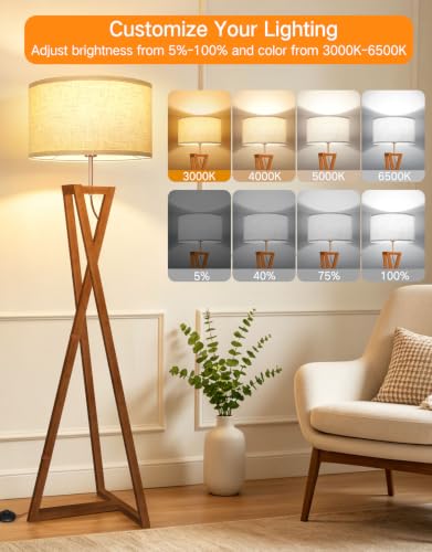 62" Wood Tripod Floor Lamp with Shelves