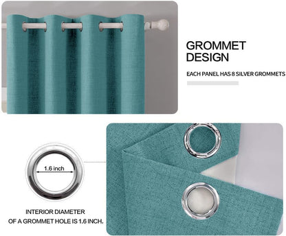 100% Blackout Linen Curtains for Bedroom 52x72 Inches Teal (Teal / 52"W x 72"L (Pack of 2))
