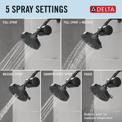 5 Setting Shower Head Matte Black with Clarifi Standard Shower Filter Attachment with Filter (Matte Black)