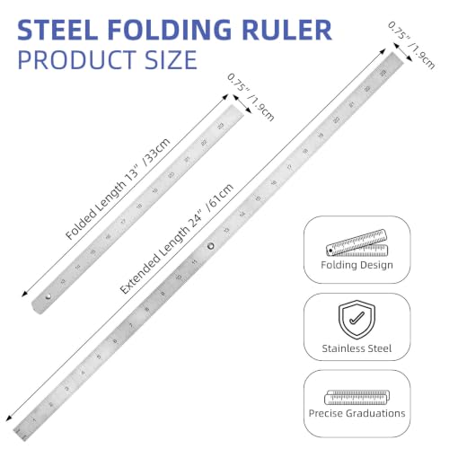 Steel Folding Ruler Measuring Tool 24" with Inch & Metric Marks