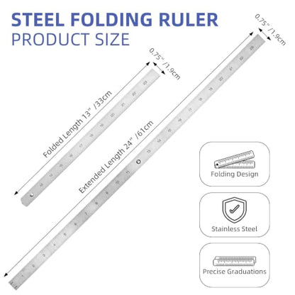 Steel Folding Ruler Measuring Tool 24" with Inch & Metric Marks