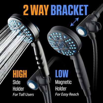 Seen-On-TV High Pressure 8-mode Handheld Shower Head - 2-mode Power Wash to Clean Tub, Tile & Pets, Stay-Clean Nozzles, Extra Long 6 ft. Stainless Steel Hose, Wall & Overhead Brackets