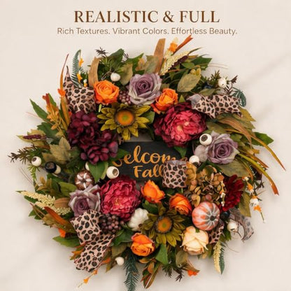 Fall Wreaths for Front Door 24 Inch Artificial Autumn Wreath Rustic Decor