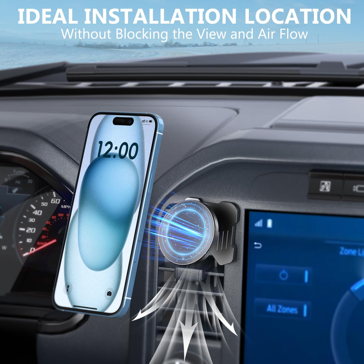 CNC Magnetic Car Vent Phone Mount for 2021 (Fits F150 2021-2026 without Metal Arm)