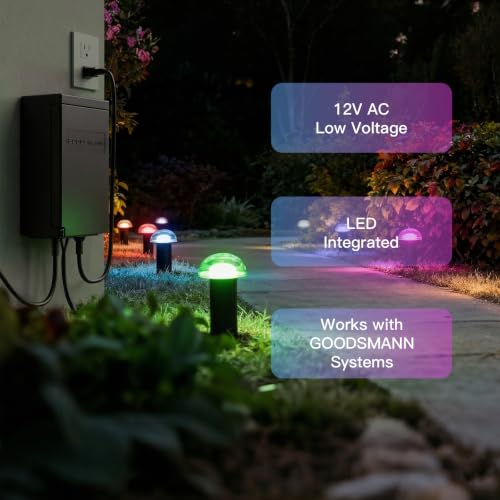 Smart Color Changing Low Voltage Landscape Path Lights 12V AC Mushroom Pathway Lights with Clear Glass Top Metal Body and Stakes Connectors Included
