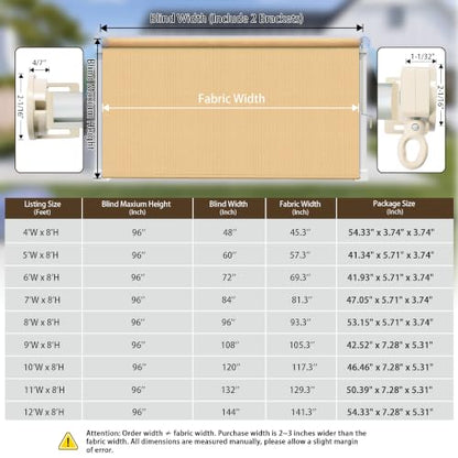 Outdoor Roller Shades for Patio (Sesame / 108"W x 96"H)