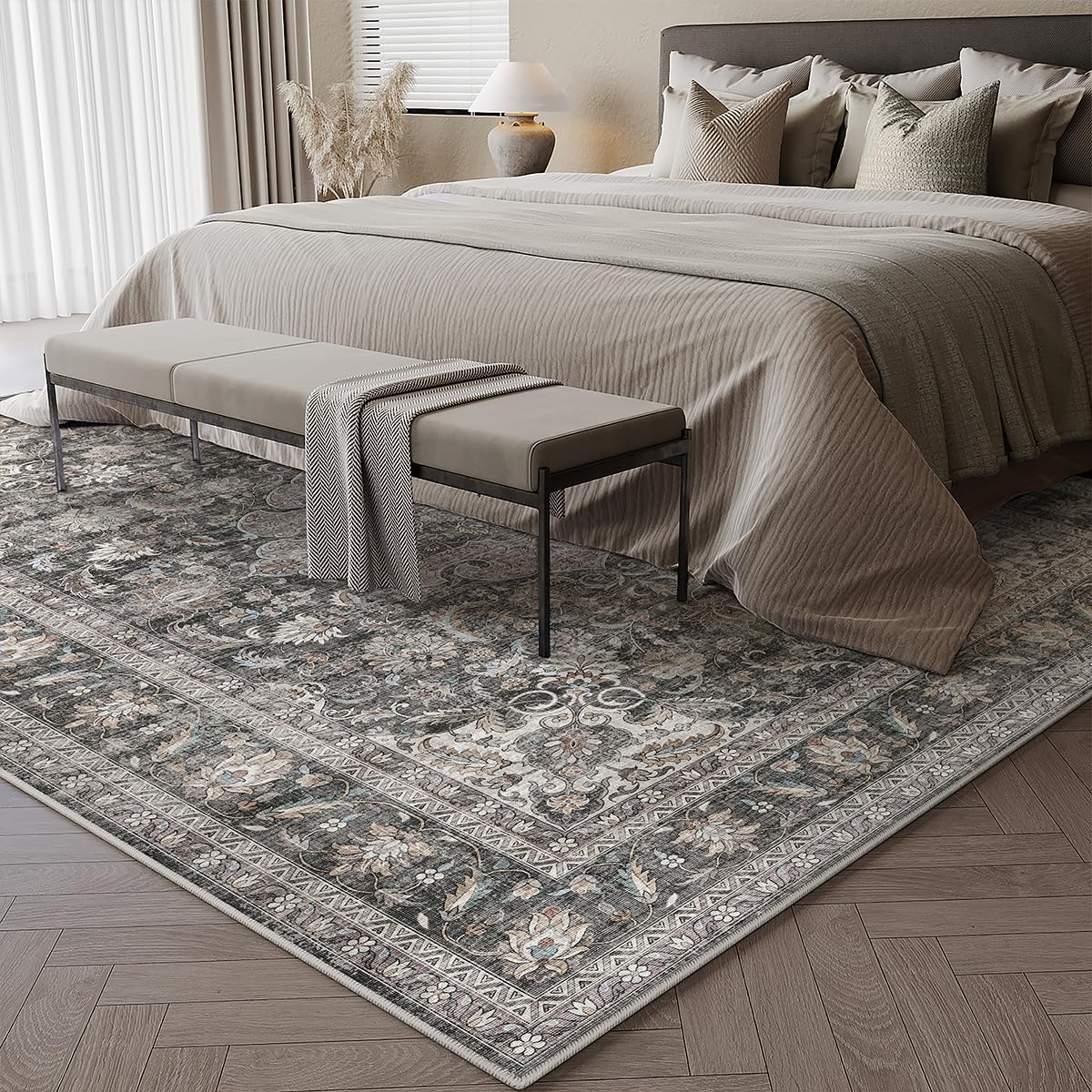 9x12 Washable Area Rug Black Grey Vintage Rug for Living Room (Black/Grey / 9' x 12' (Rectangular))