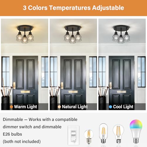 3 Light Black Farmhouse Kitchen Semi Flush Mount Ceiling Light (Black / 3-light)
