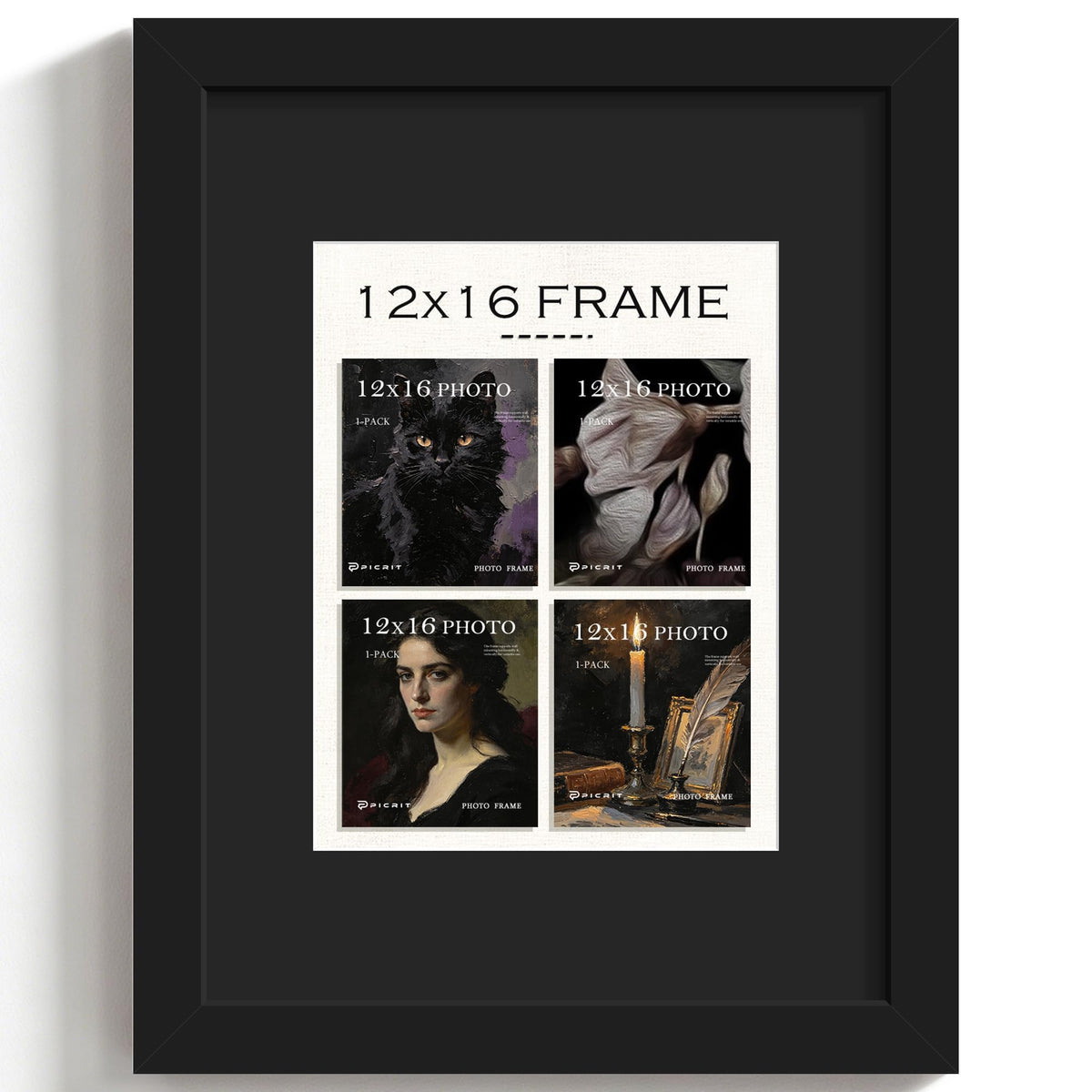 12x16 Black Wooden Picture Frame (Black Frame Black Mat / 12x16)