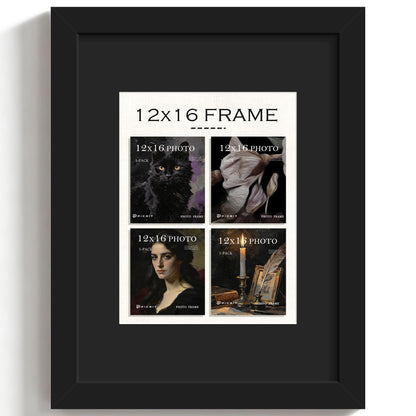 12x16 Black Wooden Picture Frame (Black Frame Black Mat / 12x16)