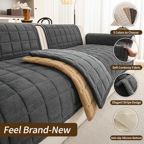 Couch Covers for Sectional Sofa (Dark Grey / 1PC/35"X71")