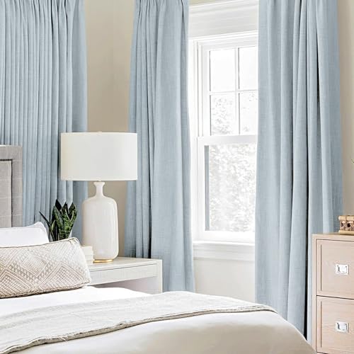 100% Blackout Linen Curtains for Bedroom 52x108 Inches Chambray Blue (Chambray Blue / 52"W x 108"L (Pack of 2))