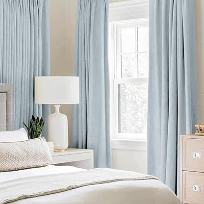 100% Blackout Linen Curtains for Bedroom 52x108 Inches Chambray Blue (Chambray Blue / 52"W x 108"L (Pack of 2))