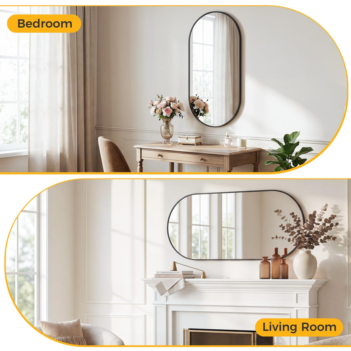 24" x 48" Oval Bathroom Mirror (Black / 24"L x 48"W / Oval)