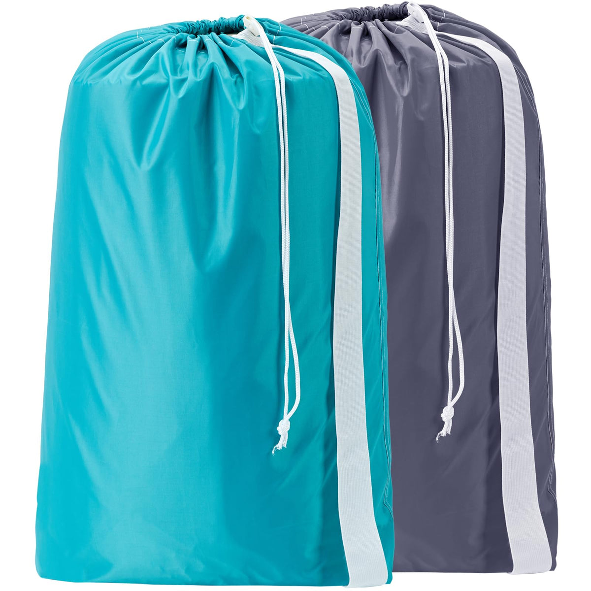 2 Pack XL Nylon Laundry Bag with Strap ((2 pack) Grey and Sky Blue)