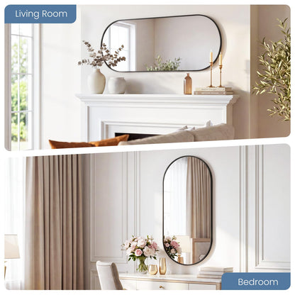 24" x 48" Black Bathroom Mirror for Wall (Black-oval / 24"L x 48"W)