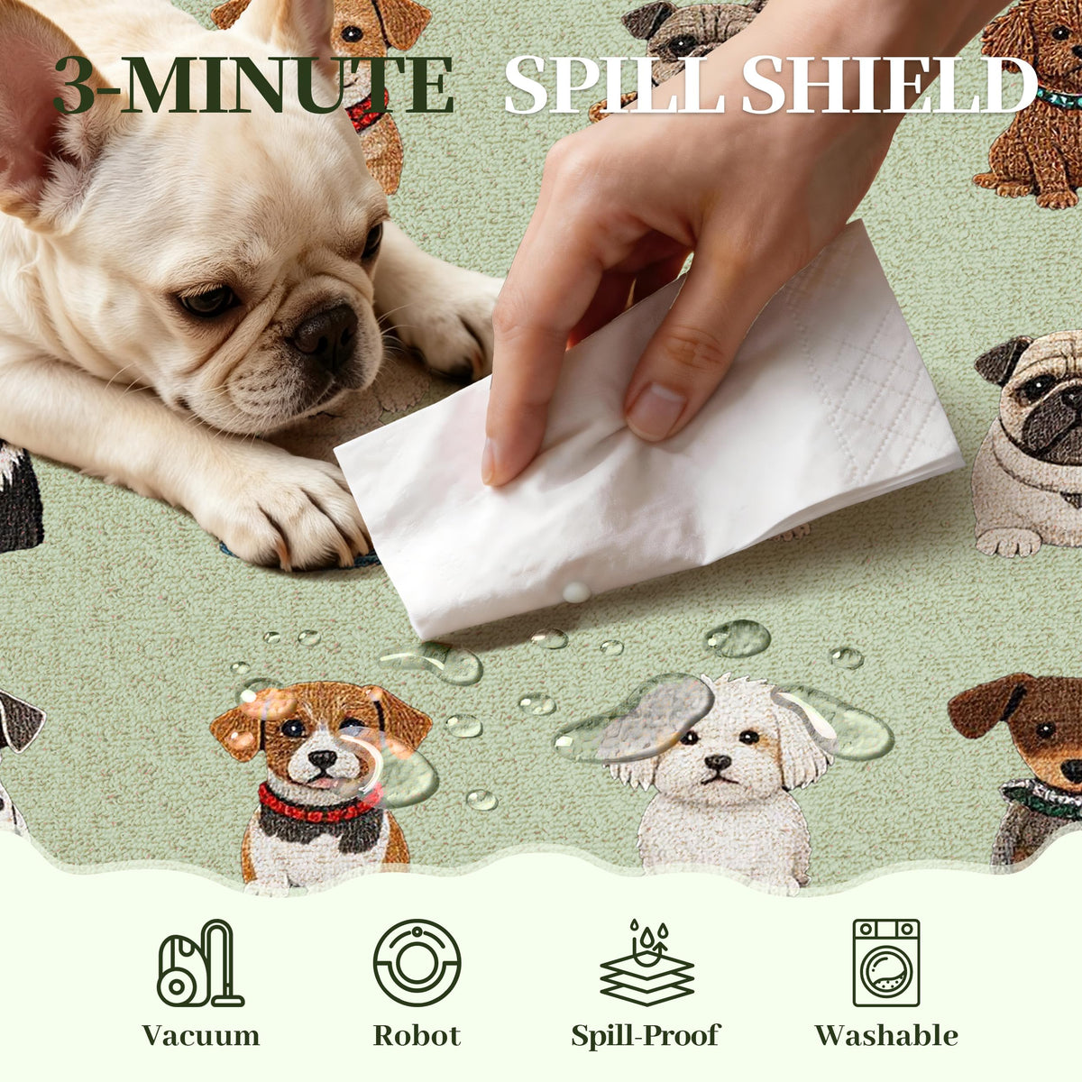 Waterproof 3x5 Runner Rug Non Slip Floor Runners for Dogs (Dog Green / 3' x 5' (Runner))