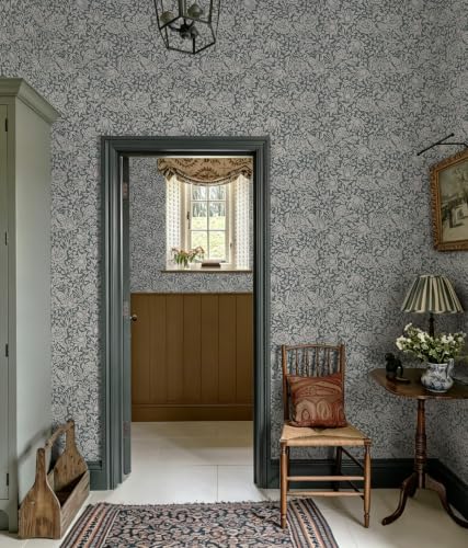 Dark Blue William Morris Peel Stick Wallpaper Floral Contact Paper (Dark Blue / 17.3" x 196")