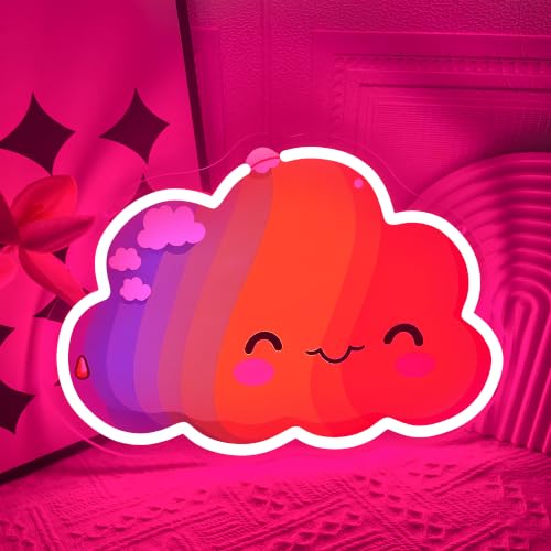 Cloud Neon Sign Cute Smiling Cloud with Pink Hat Led Light Sign
