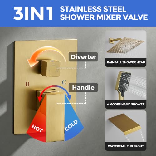 Wall Mount 3 Function Tub Shower Faucet Set