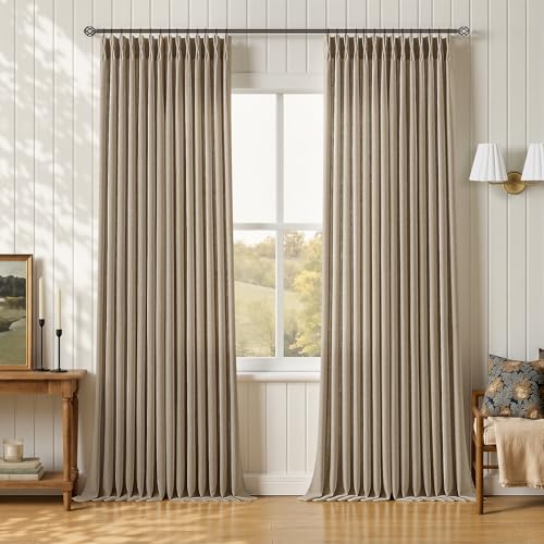 Memory Training 92 Inch Pinch Pleated Linen Light Filter Curtains Dark Flax (Dark Flax / 40"W x 92"L (Pack of 2))