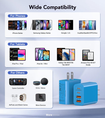 40W 2Pack] Wall Charger (2Pack Light Blue / 40W)