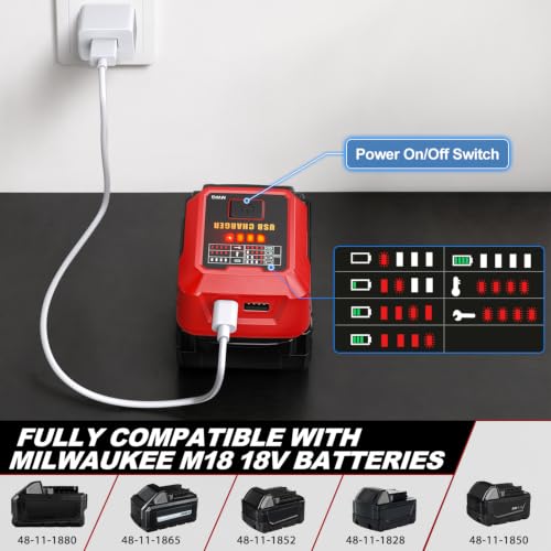 100W PD3.1 USB C Battery Charger Compatible with Milwaukee M18 18V Battery