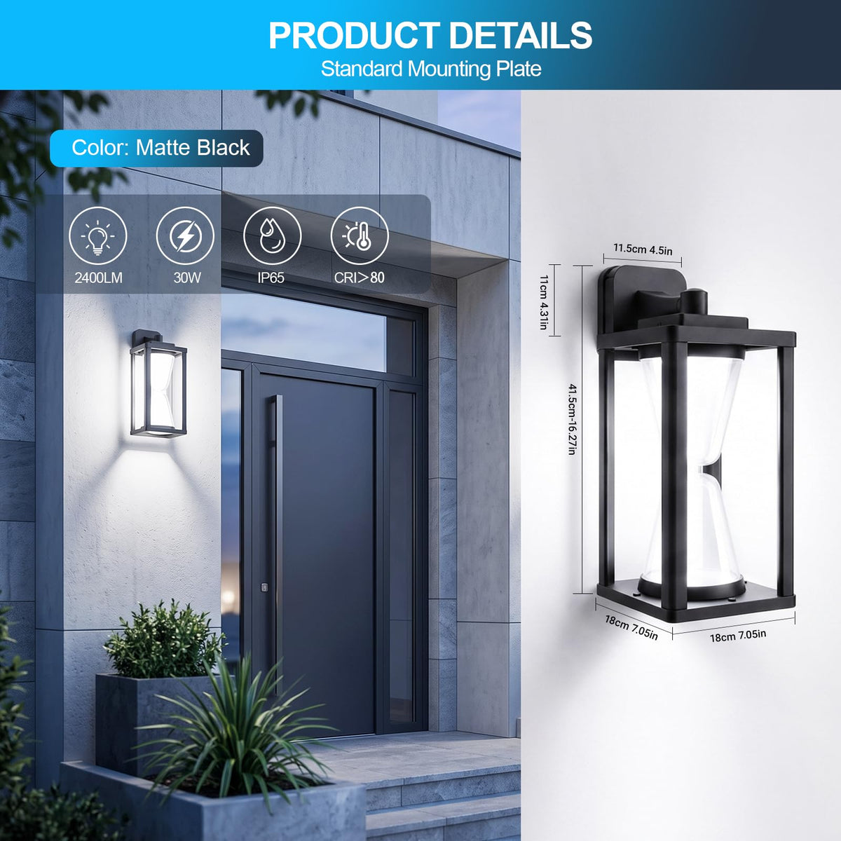 Outdoor Wall Light LED 30W Black Exterior Lighting Fixture ﻿ (1/30w/6000k/Black)