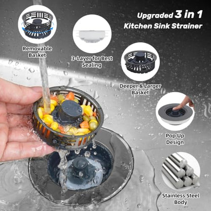 3 in 1 Kitchen Sink Drain Strainer (Gray)