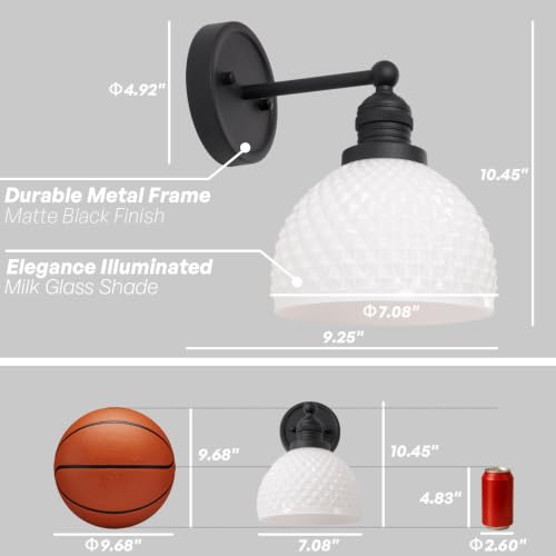 Vintage Black Vanity Lights for Bathroom with Milk Glass (1-Black)