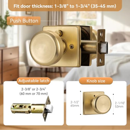 Brushed Gold Door Knob with Square Rosette for Privacy