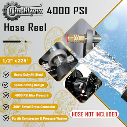 Air Tool Hose Reels 4000 PSI Heavy Duty Hand Crank Air Hose Reel