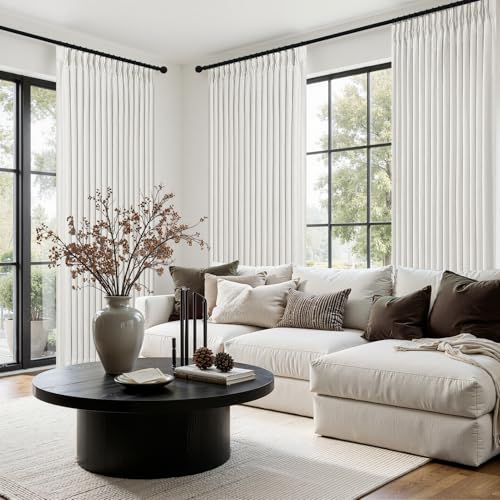 Extra Long Pinch Pleat Pure White Blackout Curtains 108 Inch Long for Living (Beigewhite / 50"W x 108"L (Pack of 2))