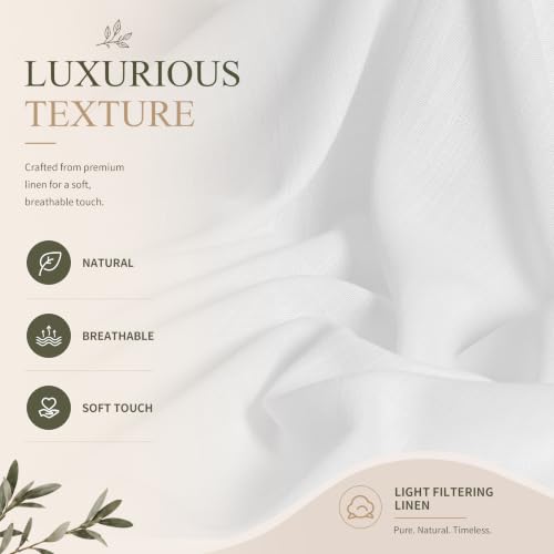 White Linen Curtains 63 Inches Long for Living Room 2 Panels (White / 52"W x 63"L (Pack of 2))