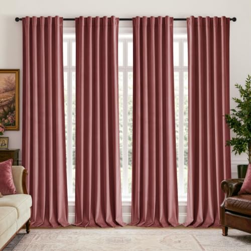 Dusty Rose Velvet Curtains 4 Panel Set Back Tab 40 x 96 Inch Long (Dusty Rose / 40"W x 96"L (Pack of 4))