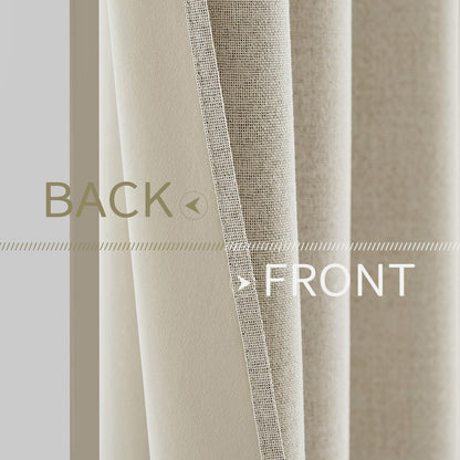 100% Blackout Linen Curtains for Bedroom 52x63 Inches Cream (Cream / 52"W x 63"L (Pack of 2))
