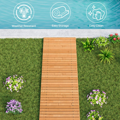 12FTx25'' W Wooden Garden Parhway Walkway Oversize Outdoor Roll Out Decorative Patio Path Pavers Flooring Non (Brown / 12FT-Straight)