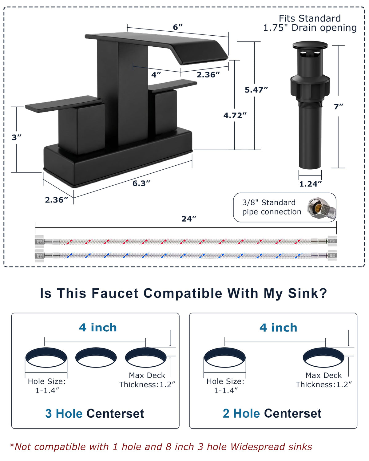 Matte Black Bathroom Faucets (Modern Centerset - 4" / Matte Black)