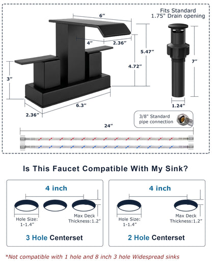 Matte Black Bathroom Faucets (Modern Centerset - 4" / Matte Black)