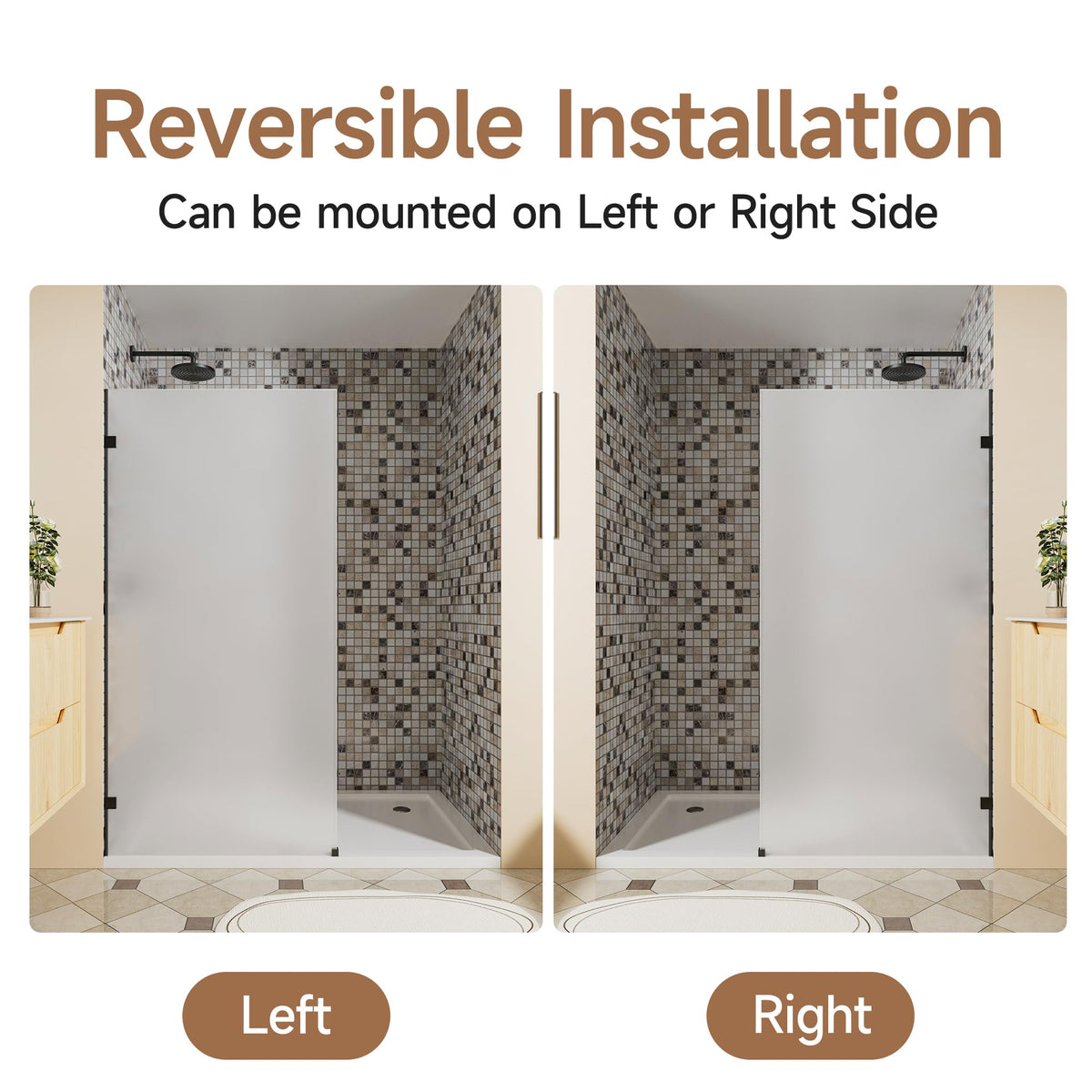 Shower Glass Panel 34" W x 72" H (Matte Black - Frosted / 34"W x 72"H - 10mm)