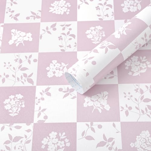 Contact Paper Checkered Wallpaper Modern Peel and Stick Wallpaper (17.3" x 78.7" / Pink and White)