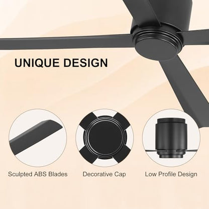 Flush Mount DC Ceiling Fan without Light