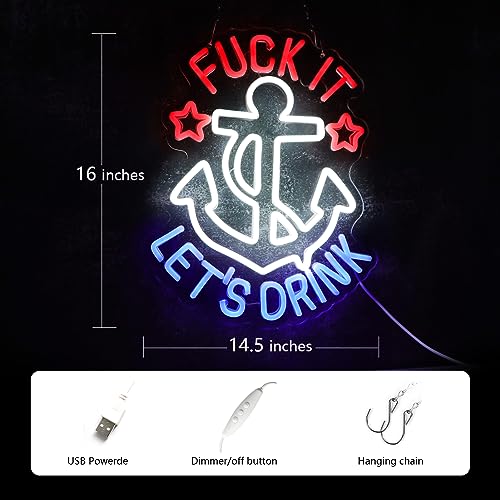 FUNK IT LET'S DRINK Neon Signs for Wall Decor Anchor Decor Neon Lights for Bedroom Led Signs Suitable for Man Cave Beer Bar Pub Restaurant Christmas 5V Usb Power (FUNK IT LET'S DRINK)