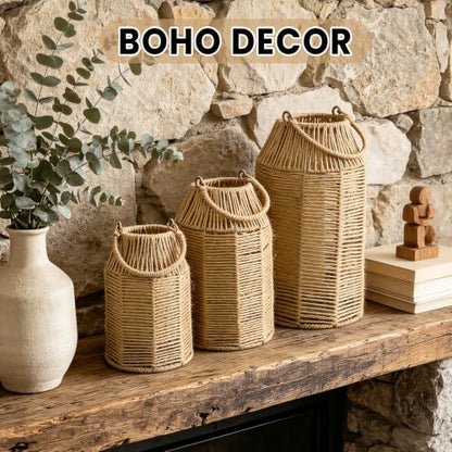 3 Pcs Natural Jute Boho Lanterns