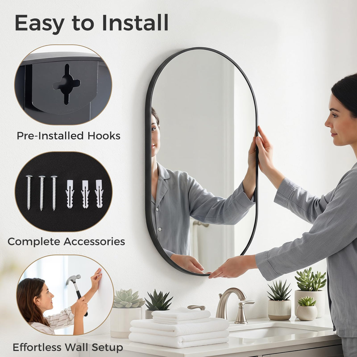 24" x 36" Oval Bathroom Mirror (Black / 24"L x 36"W / Oval)