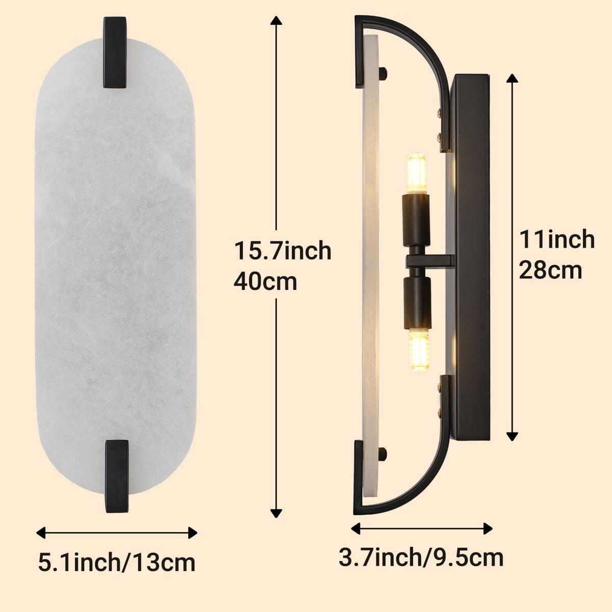 Modern Alabaster Wall Sconces (Black-15.7in-1 Pack)