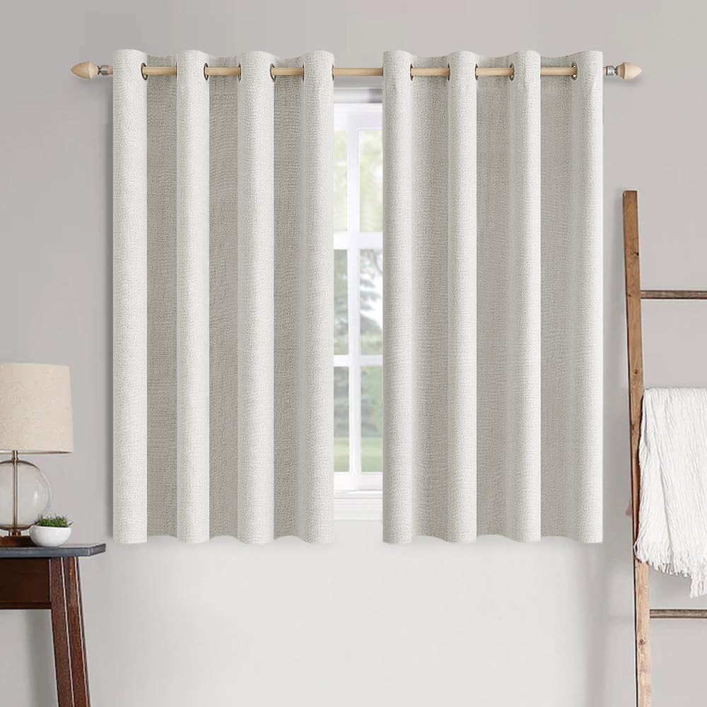 100% Blackout Linen Curtains for Bedroom 52x45 Inches Birch White (Birch White / 52"W x 45"L (Pack of 2))