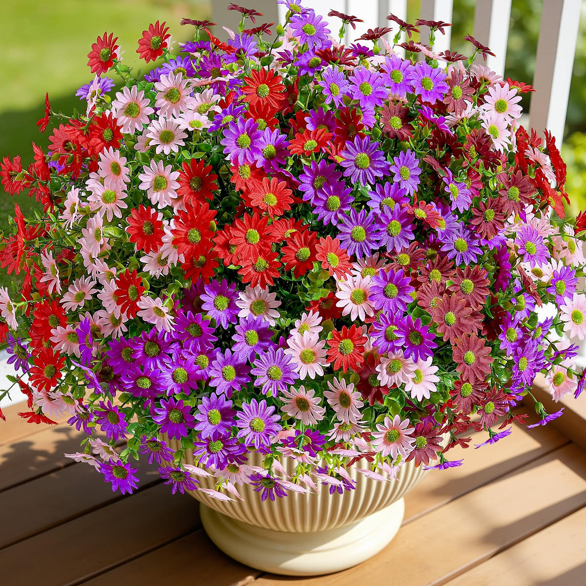 40 Bundles Artificial Daisies Flowers Fake Silk Plant for Indoor Outdoor Decor (Redpurplebrownpink)